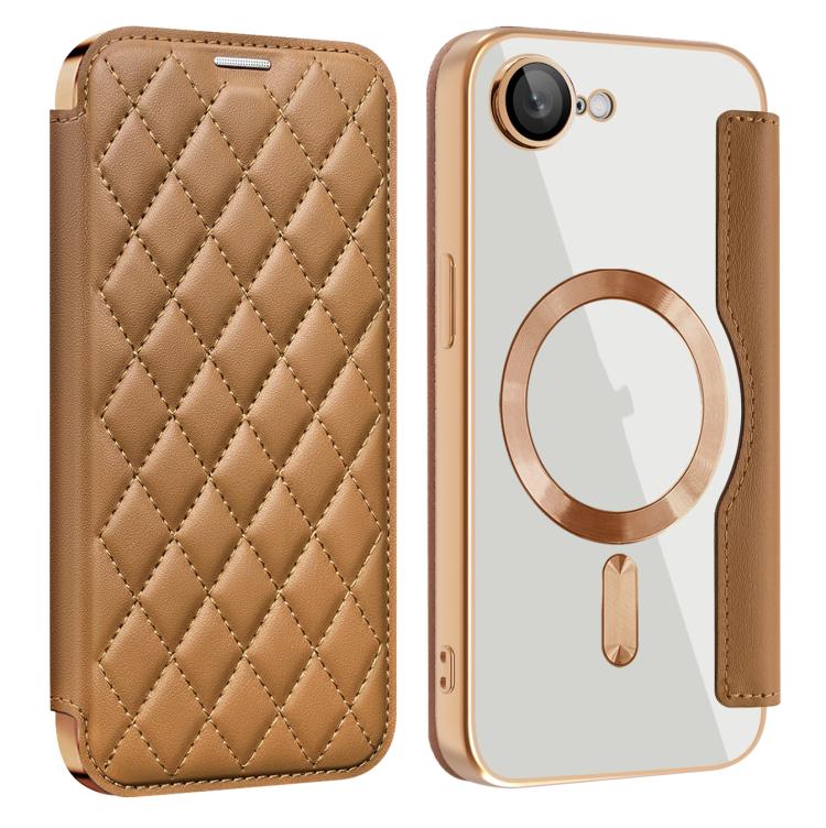 For iPhone 17e / 16e Shield Magsafe RFID Anti-theft Rhombus Leather Phone Case