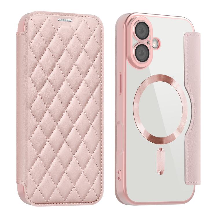 For iPhone 17 Shield Magsafe RFID Anti-theft Rhombus Leather Phone Case
