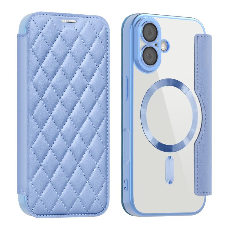 For iPhone 17 Shield Magsafe RFID Anti-theft Rhombus Leather Phone Case
