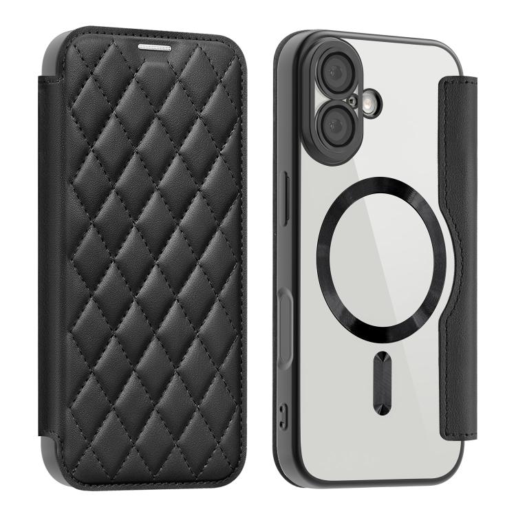 For iPhone 17 Shield Magsafe RFID Anti-theft Rhombus Leather Phone Case