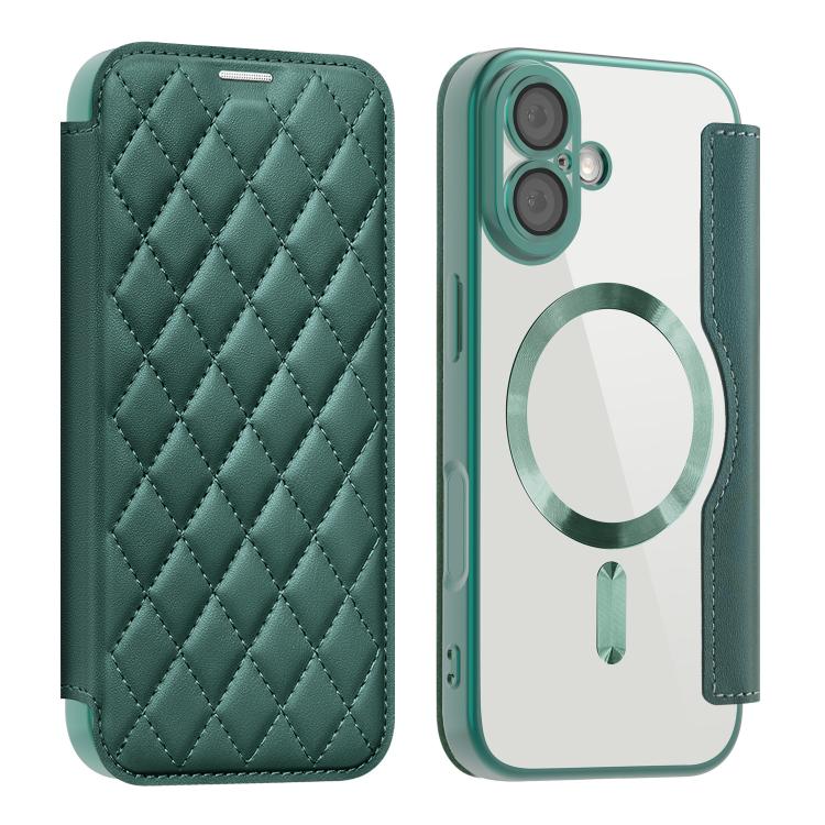 For iPhone 17 Shield Magsafe RFID Anti-theft Rhombus Leather Phone Case