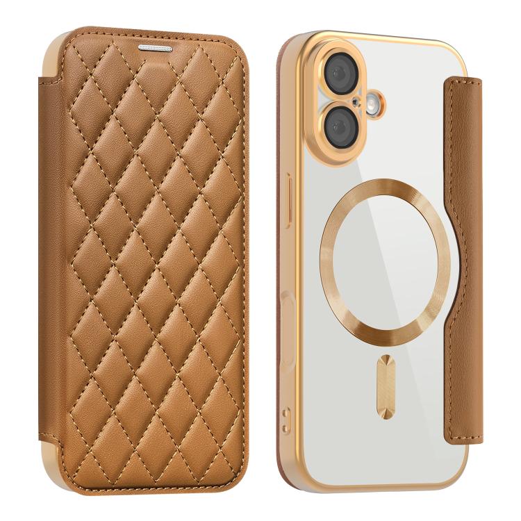For iPhone 17 Shield Magsafe RFID Anti-theft Rhombus Leather Phone Case
