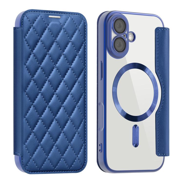 For iPhone 17 Shield Magsafe RFID Anti-theft Rhombus Leather Phone Case