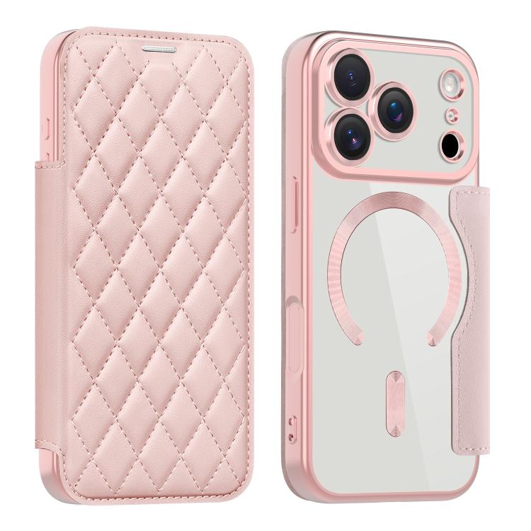 For iPhone 17 Pro Shield Magsafe RFID Anti-theft Rhombus Leather Phone Case