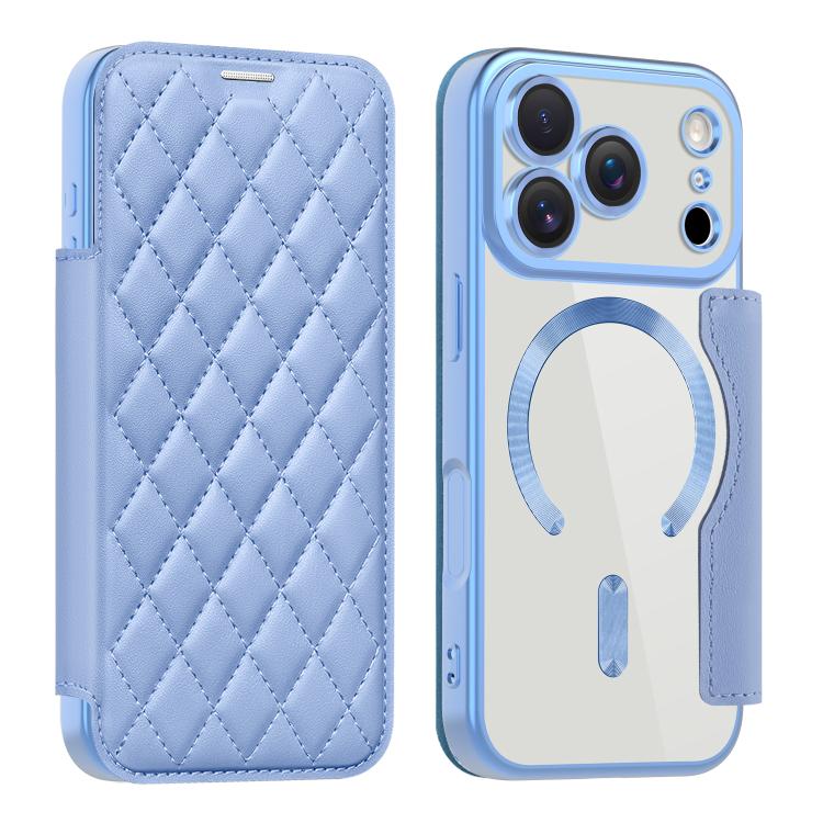 For iPhone 17 Pro Shield Magsafe RFID Anti-theft Rhombus Leather Phone Case