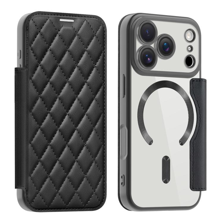 For iPhone 17 Pro Shield Magsafe RFID Anti-theft Rhombus Leather Phone Case