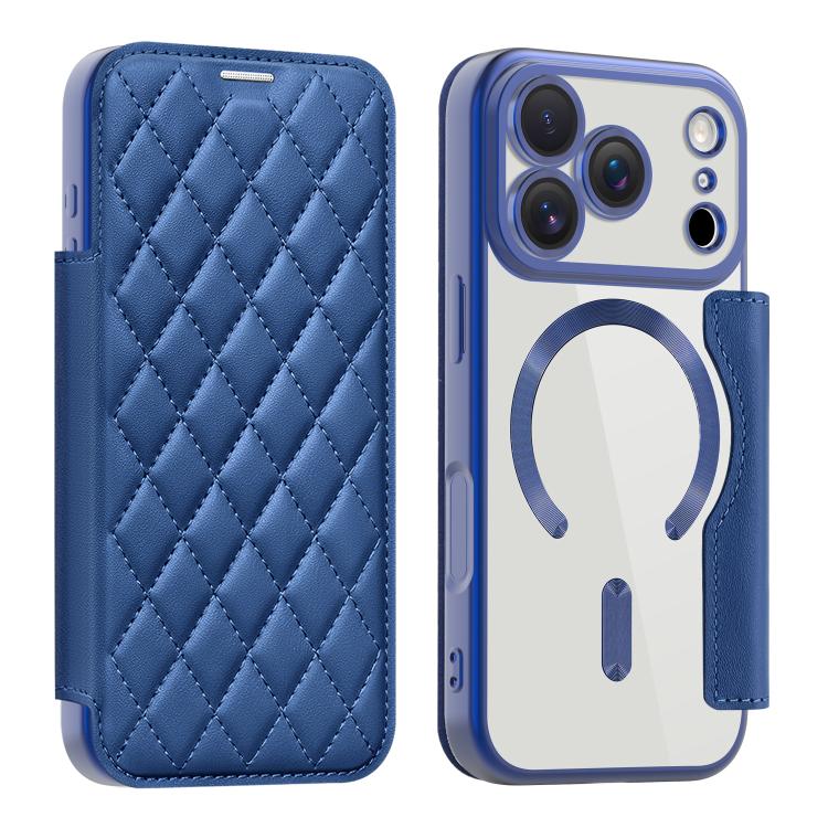 For iPhone 17 Pro Shield Magsafe RFID Anti-theft Rhombus Leather Phone Case