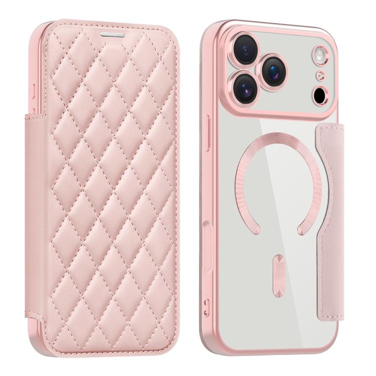 For iPhone 17 Pro Max Shield Magsafe RFID Anti-theft Rhombus Leather Phone Case