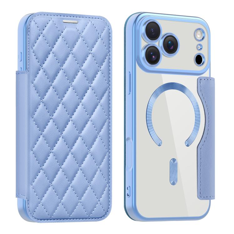 For iPhone 17 Pro Max Shield Magsafe RFID Anti-theft Rhombus Leather Phone Case