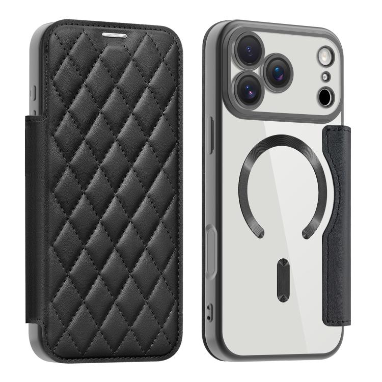 For iPhone 17 Pro Max Shield Magsafe RFID Anti-theft Rhombus Leather Phone Case