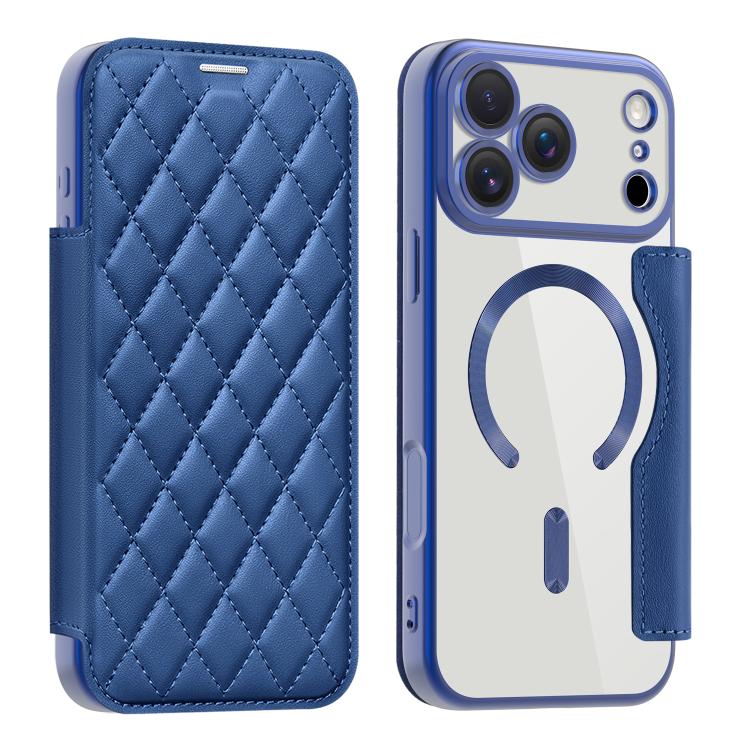 For iPhone 17 Pro Max Shield Magsafe RFID Anti-theft Rhombus Leather Phone Case