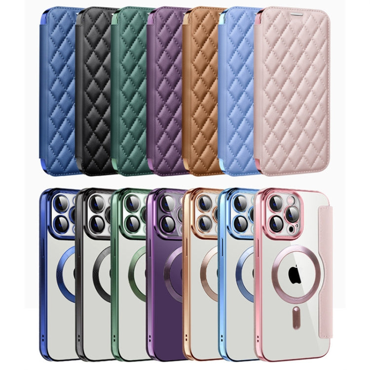 For iPhone 17 Pro Max Shield Magsafe RFID Anti-theft Rhombus Leather Phone Case