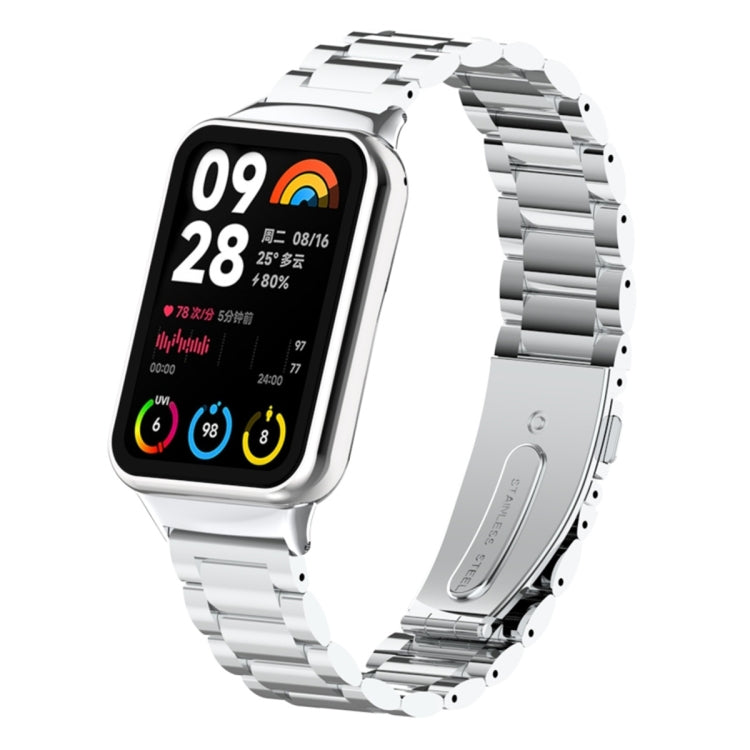 For Xiaomi Mi Band 8 Pro Three Bead Metal Stainless Steel Watch Band