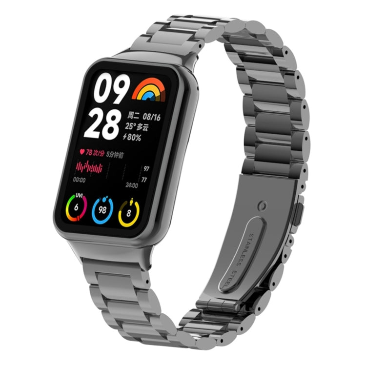 For Xiaomi Mi Band 8 Pro Three Bead Metal Stainless Steel Watch Band