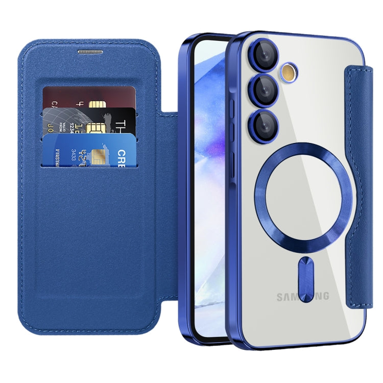 For Samsung Galaxy A55 5G Shield MagSafe RFID Anti-theft Rhombus Leather Phone Case
