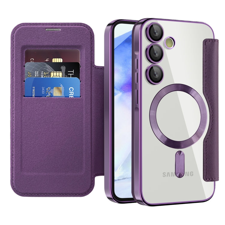 For Samsung Galaxy A55 5G Shield MagSafe RFID Anti-theft Rhombus Leather Phone Case
