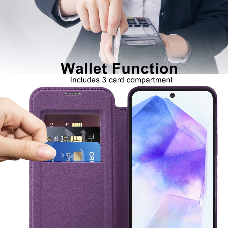 For Samsung Galaxy A55 5G Shield MagSafe RFID Anti-theft Rhombus Leather Phone Case