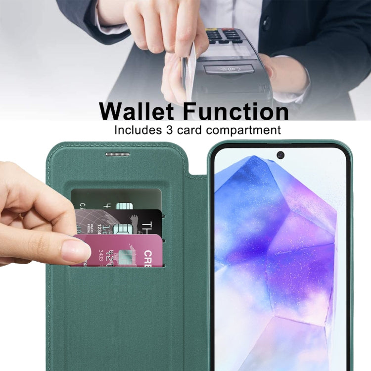For Samsung Galaxy A55 5G Shield MagSafe RFID Anti-theft Rhombus Leather Phone Case