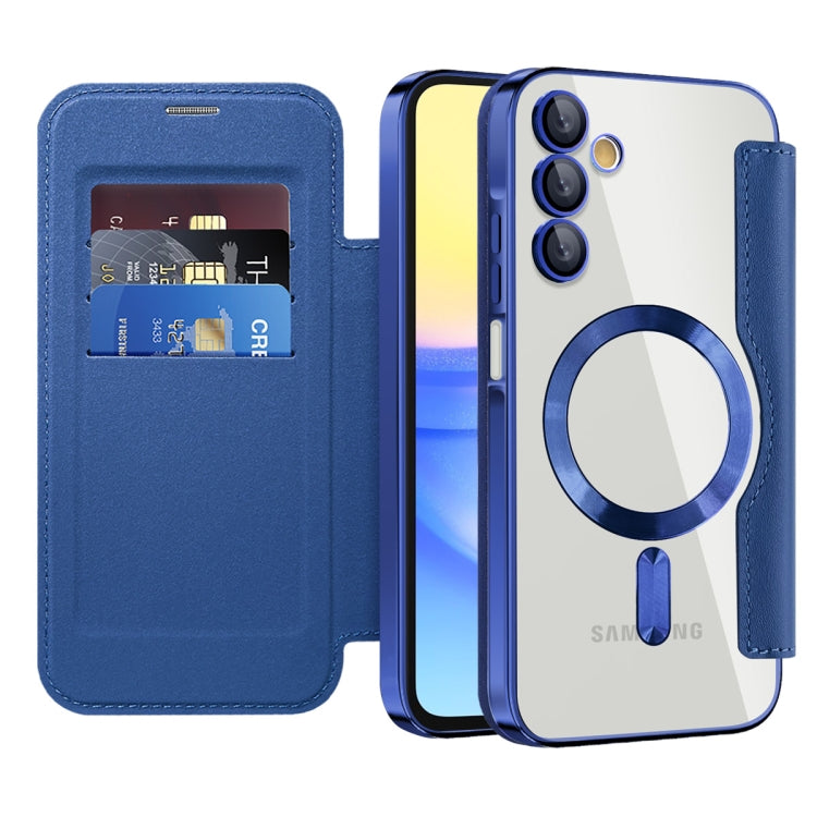 For Samsung Galaxy A15 Shield MagSafe RFID Anti-theft Rhombus Leather Phone Case