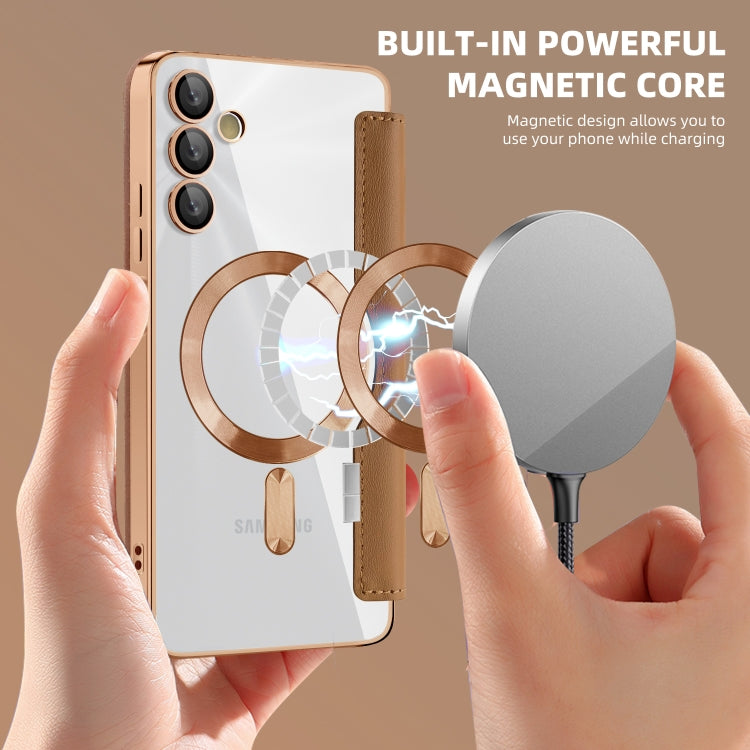 For Samsung Galaxy A05s Shield MagSafe RFID Anti-theft Rhombus Leather Phone Case