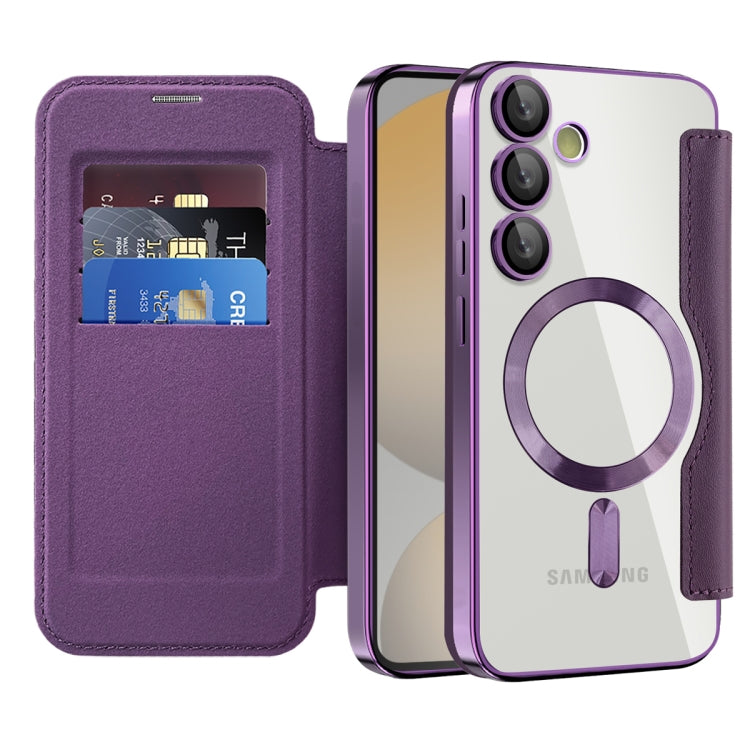For Samsung Galaxy S24 FE 5G Shield MagSafe RFID Anti-theft Rhombus Leather Phone Case