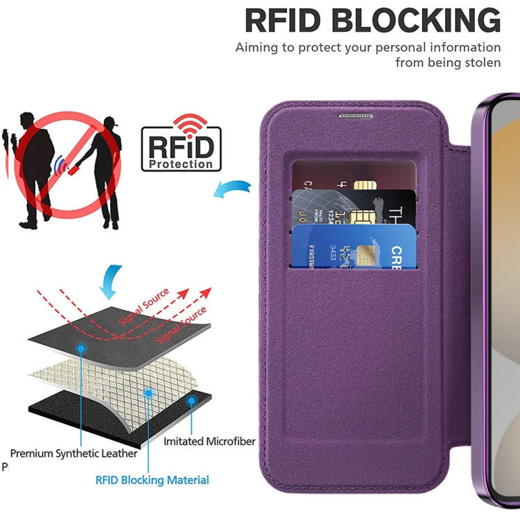 For Samsung Galaxy S24 FE 5G Shield MagSafe RFID Anti-theft Rhombus Leather Phone Case