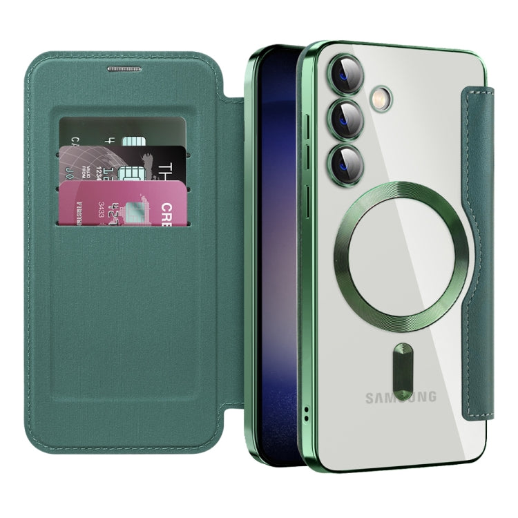 For Samsung Galaxy S25+ 5G Shield MagSafe RFID Anti-theft Rhombus Leather Phone Case