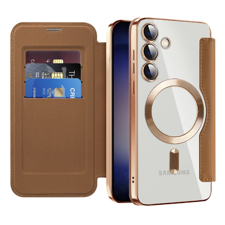 For Samsung Galaxy S25+ 5G Shield MagSafe RFID Anti-theft Rhombus Leather Phone Case