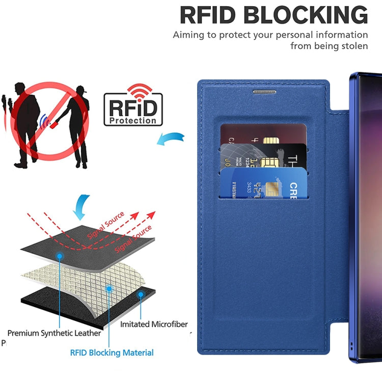 For Samsung Galaxy S25 Ultra 5G Shield MagSafe RFID Anti-theft Rhombus Leather Phone Case