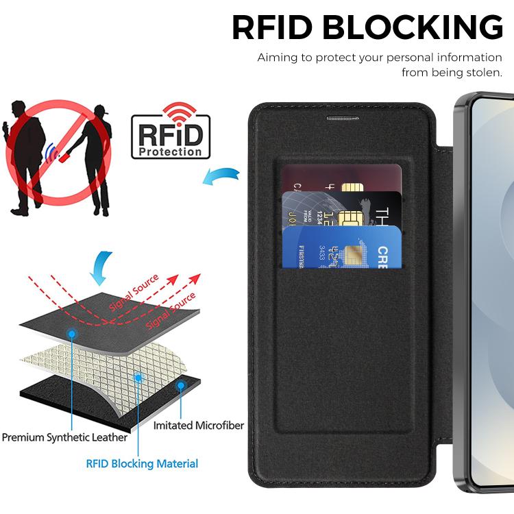 For Samsung Galaxy S26 Ultra 5G Shield MagSafe RFID Anti-theft Rhombus Leather Phone Case