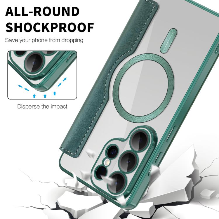For Samsung Galaxy S26 Ultra 5G Shield MagSafe RFID Anti-theft Rhombus Leather Phone Case