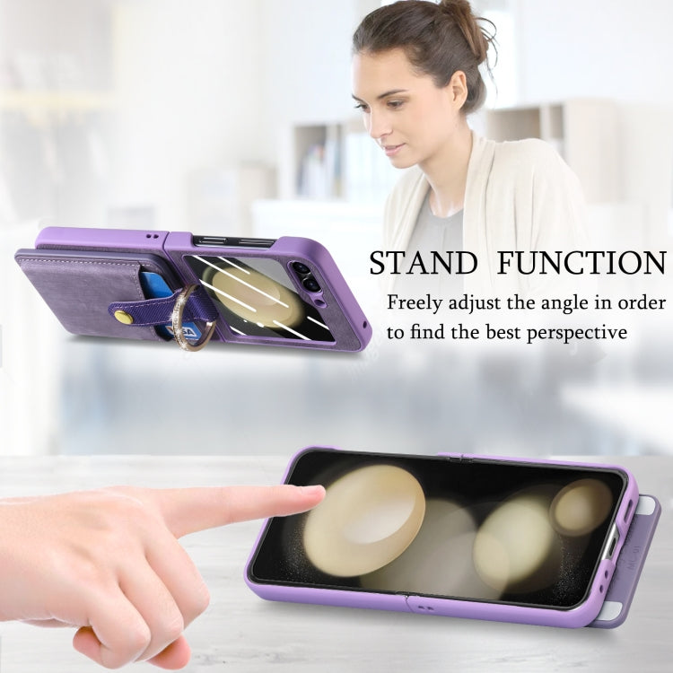 For Samsung Galaxy Z Flip5 5G Integrated Magnetic Card Wallet Diamond-encrusted Ring Phone Case