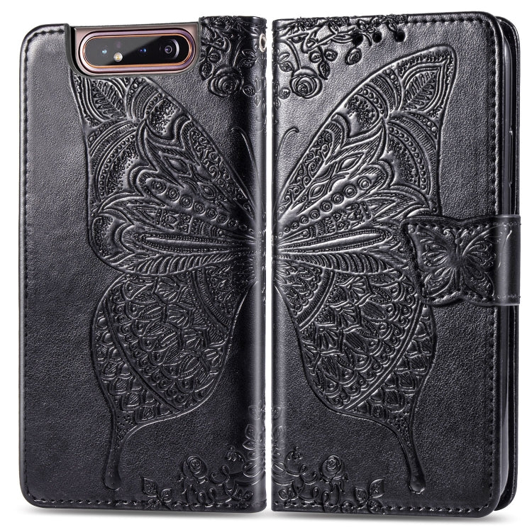 Butterfly Love Flowers Embossing Horizontal Flip Leather Case for Galaxy A80 / A90, with Holder & Card Slots & Wallet & Lanyard