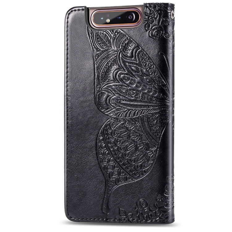 Butterfly Love Flowers Embossing Horizontal Flip Leather Case for Galaxy A80 / A90, with Holder & Card Slots & Wallet & Lanyard