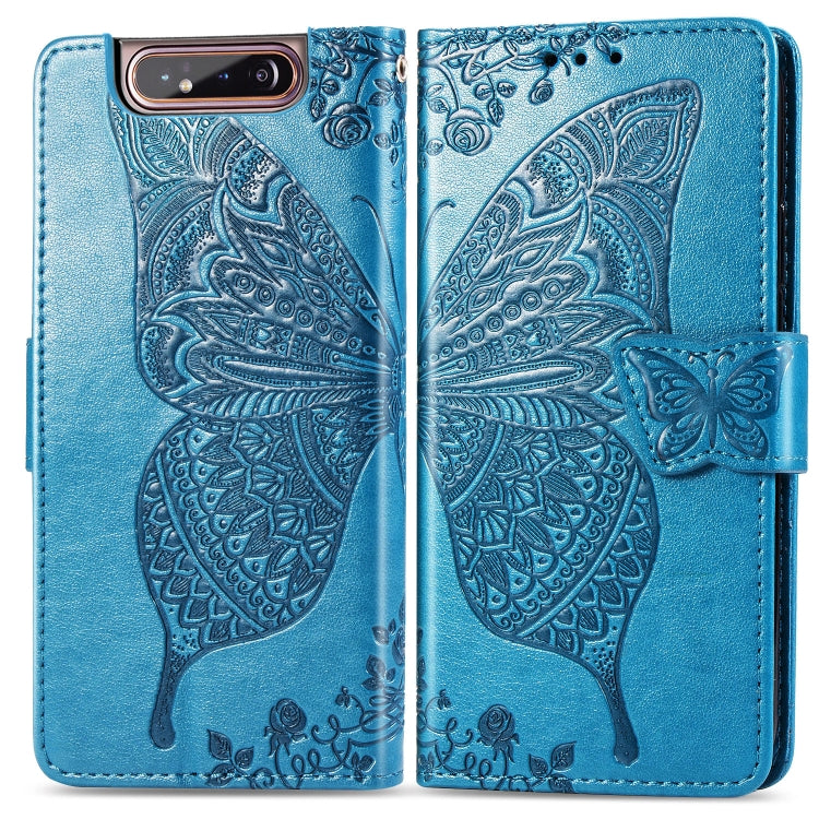 Butterfly Love Flowers Embossing Horizontal Flip Leather Case for Galaxy A80 / A90, with Holder & Card Slots & Wallet & Lanyard