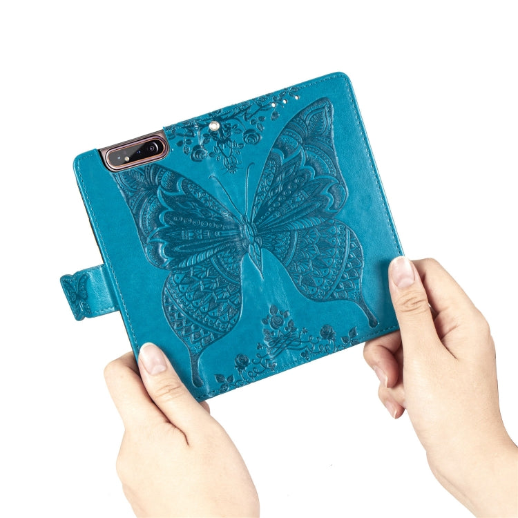 Butterfly Love Flowers Embossing Horizontal Flip Leather Case for Galaxy A80 / A90, with Holder & Card Slots & Wallet & Lanyard