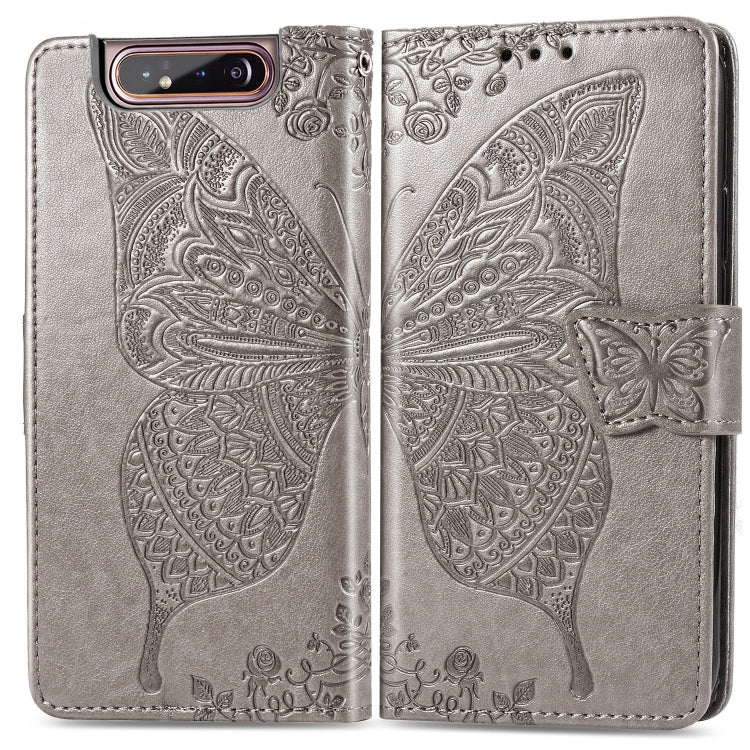 Butterfly Love Flowers Embossing Horizontal Flip Leather Case for Galaxy A80 / A90, with Holder & Card Slots & Wallet & Lanyard