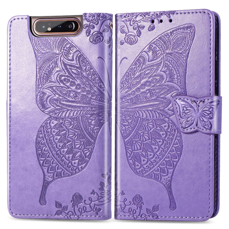 Butterfly Love Flowers Embossing Horizontal Flip Leather Case for Galaxy A80 / A90, with Holder & Card Slots & Wallet & Lanyard