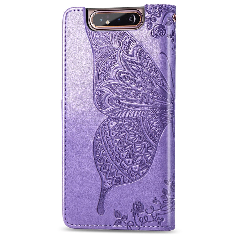 Butterfly Love Flowers Embossing Horizontal Flip Leather Case for Galaxy A80 / A90, with Holder & Card Slots & Wallet & Lanyard