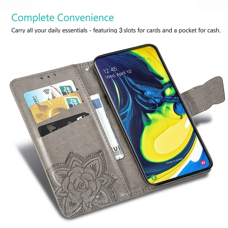 Butterfly Love Flowers Embossing Horizontal Flip Leather Case for Galaxy A80 / A90, with Holder & Card Slots & Wallet & Lanyard