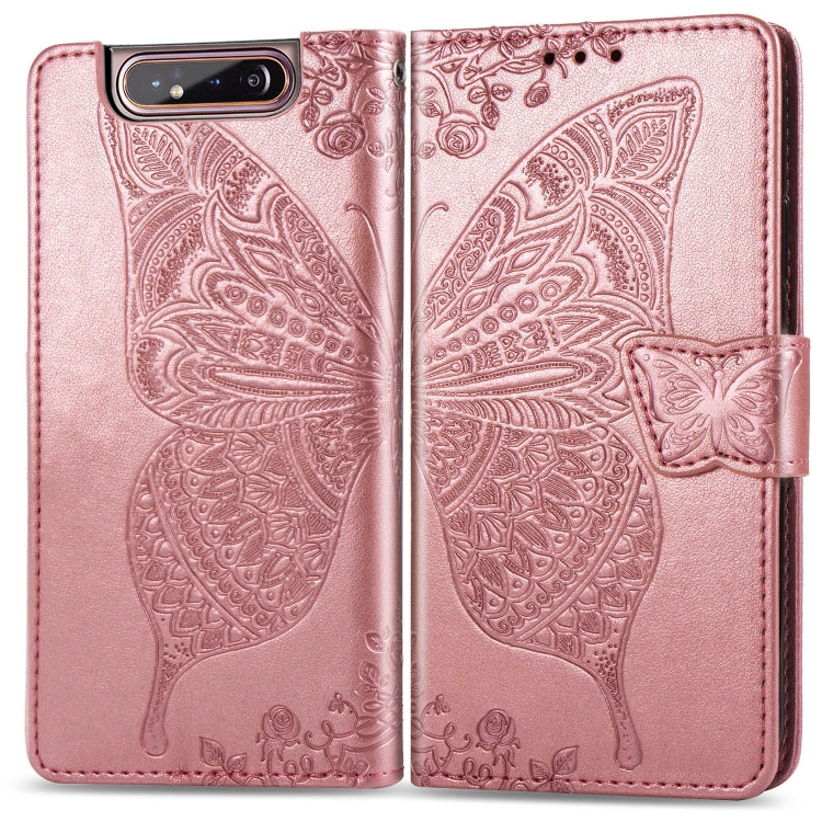 Butterfly Love Flowers Embossing Horizontal Flip Leather Case for Galaxy A80 / A90, with Holder & Card Slots & Wallet & Lanyard