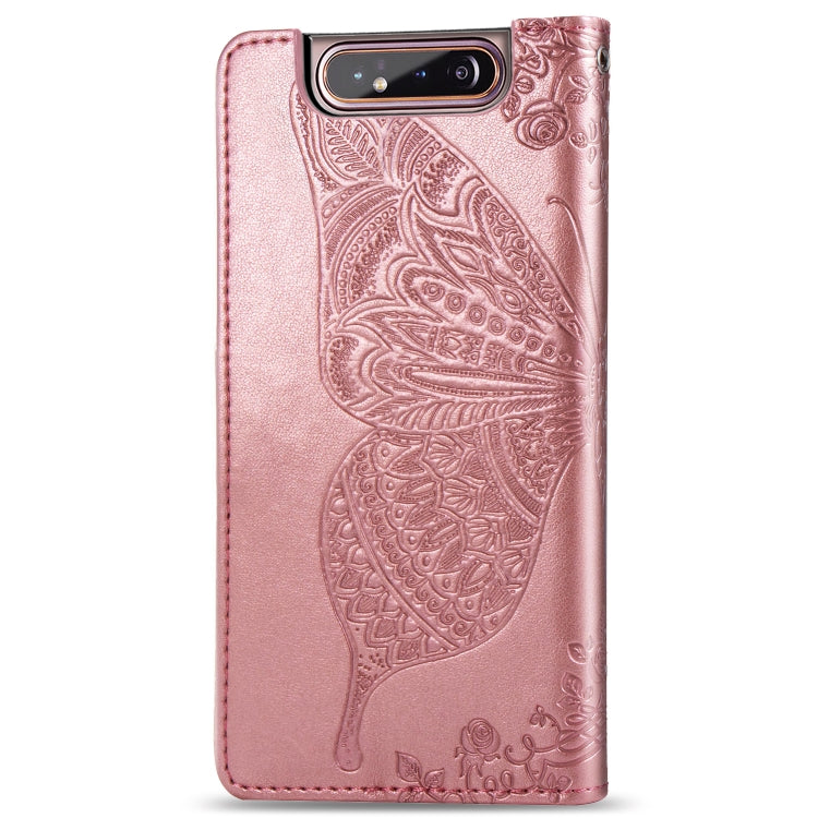 Butterfly Love Flowers Embossing Horizontal Flip Leather Case for Galaxy A80 / A90, with Holder & Card Slots & Wallet & Lanyard