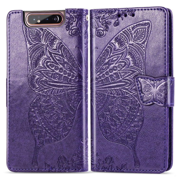 Butterfly Love Flowers Embossing Horizontal Flip Leather Case for Galaxy A80 / A90, with Holder & Card Slots & Wallet & Lanyard