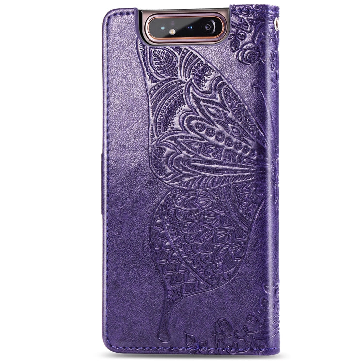 Butterfly Love Flowers Embossing Horizontal Flip Leather Case for Galaxy A80 / A90, with Holder & Card Slots & Wallet & Lanyard