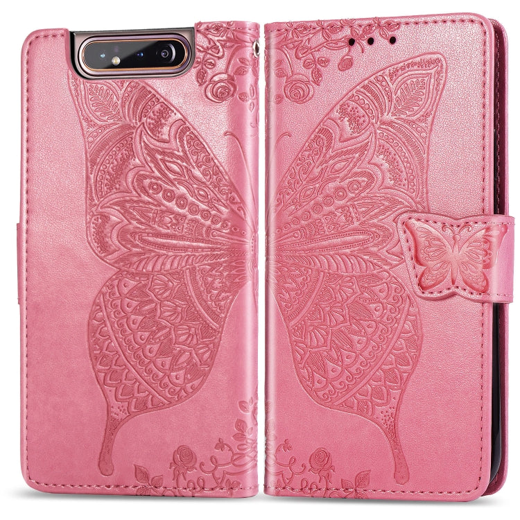 Butterfly Love Flowers Embossing Horizontal Flip Leather Case for Galaxy A80 / A90, with Holder & Card Slots & Wallet & Lanyard