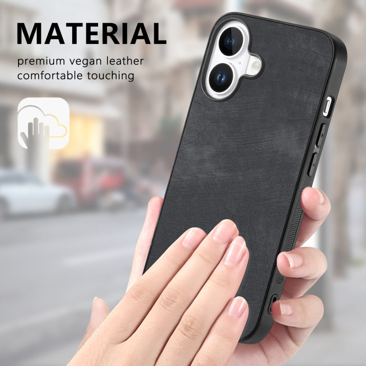 For iPhone 16 Vintage Leather PC Back Cover Phone Case