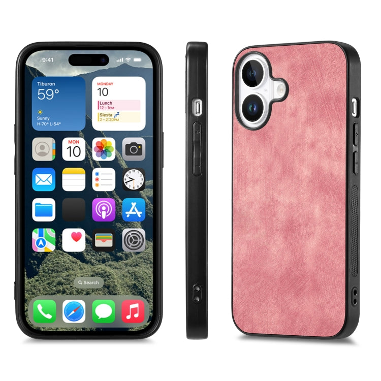 For iPhone 16 Vintage Leather PC Back Cover Phone Case