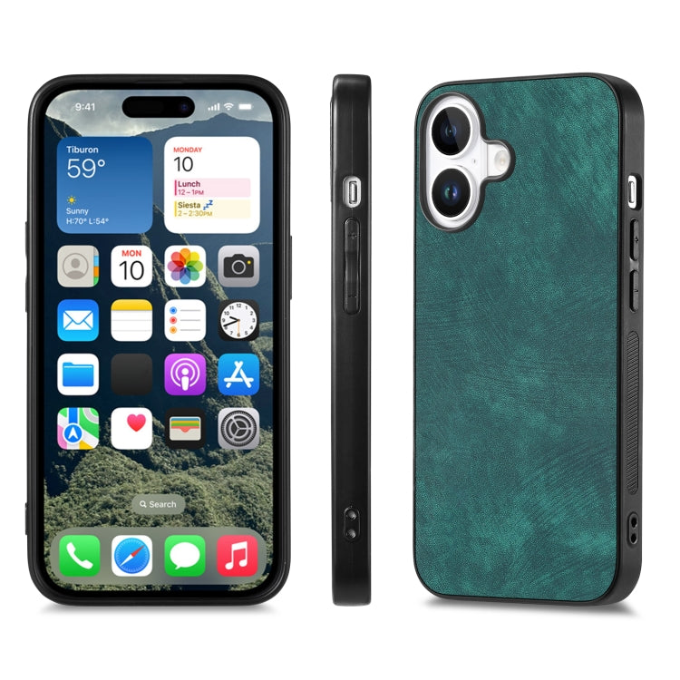 For iPhone 16 Vintage Leather PC Back Cover Phone Case