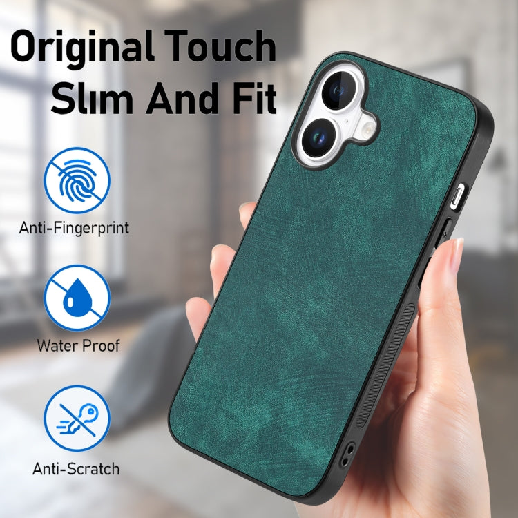 For iPhone 16 Vintage Leather PC Back Cover Phone Case