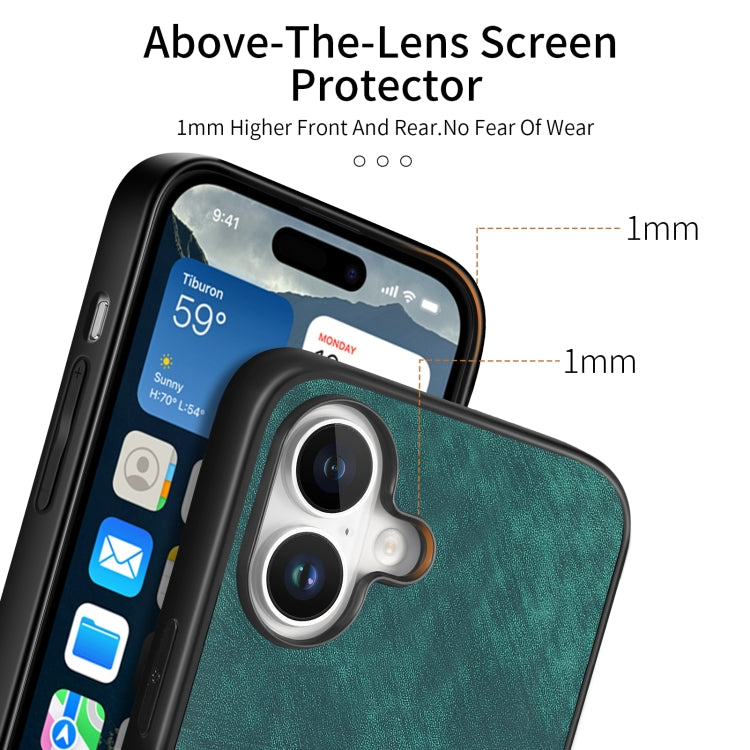 For iPhone 16 Vintage Leather PC Back Cover Phone Case
